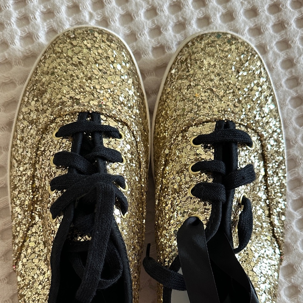 Keds For Kate Spade Gold Glitter Sneakers with Black Laces size 9 New - Picture 3 of 10
